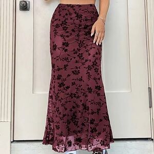 Floral Burgundy Skirt NWOT
